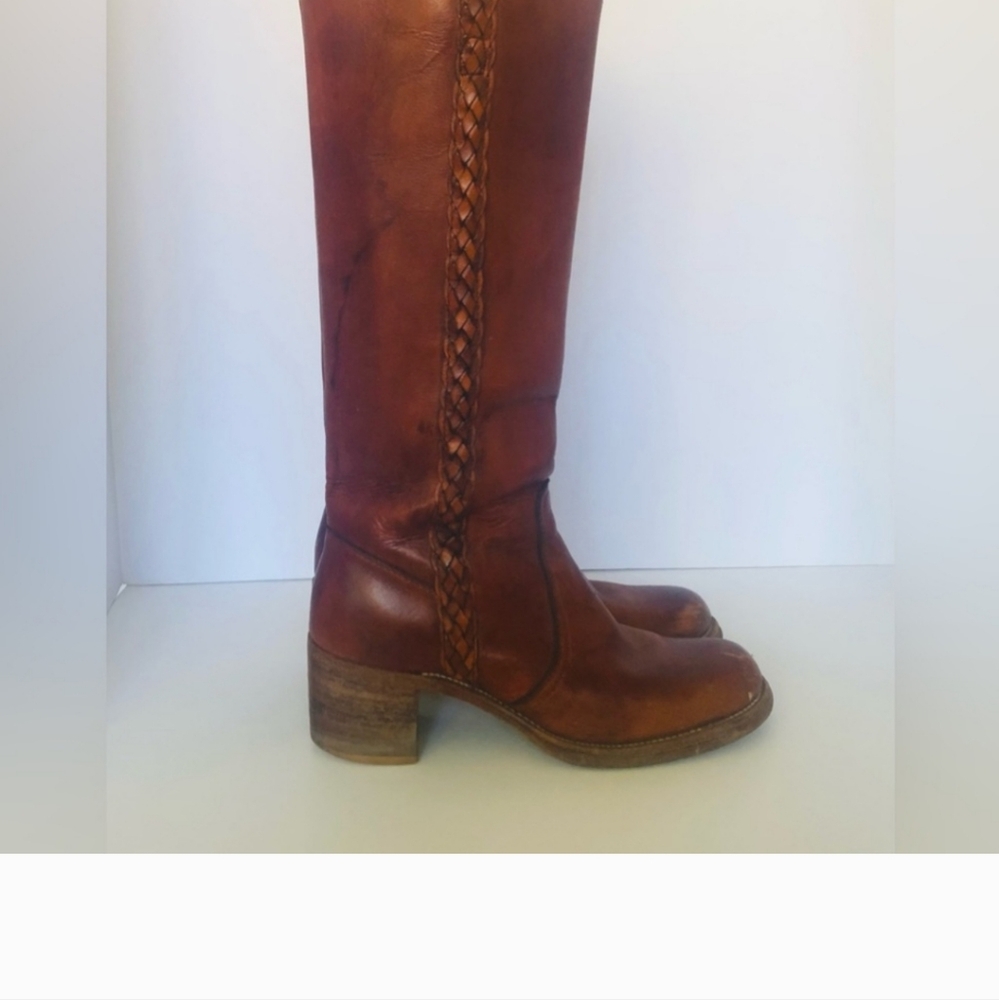 Frye Vintage braided Sabrina Knee High Tan Brown Boots size 8